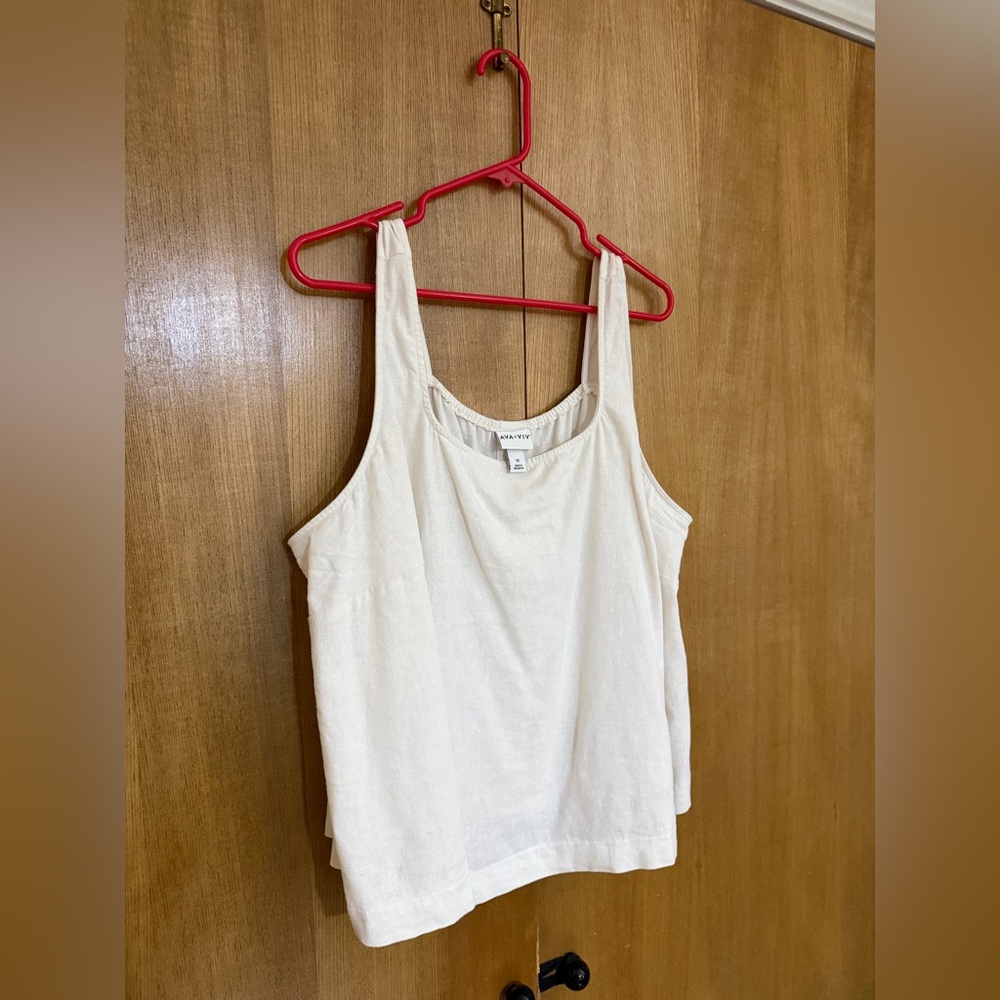 AVA & VIV Linen Blend Tank Top 1X Ivory Button Back - Picture 3 of 12